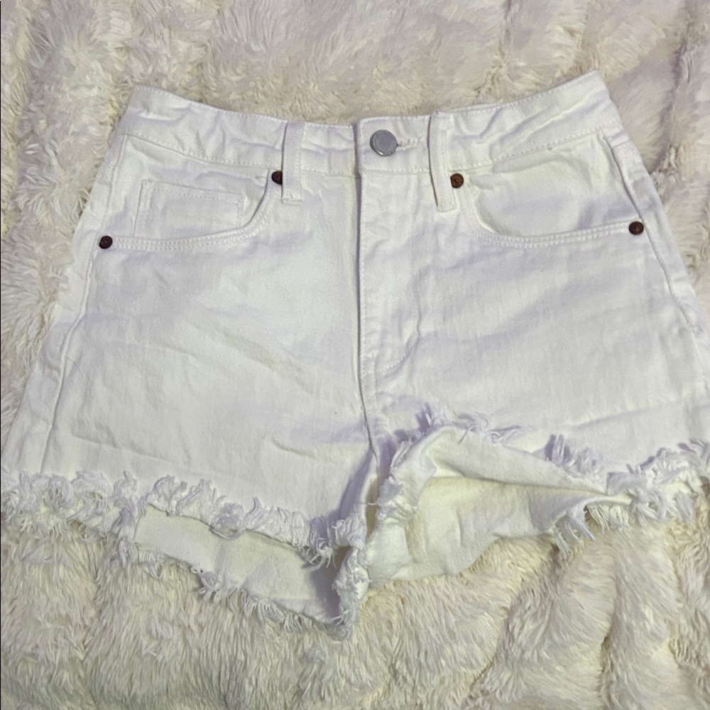 Blank NYC White Frayed Hem Jean Shorts